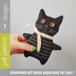 Black cat sewing pattern PDF digital tutorial in English, Halloween doll sewing diy, stuffed animal pattern