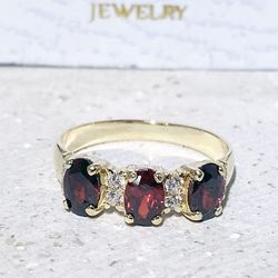 Red Garnet Ring - January Birthstone - Gemstone Band - Gold Ring - Engagement Ring - Dainty Ring - Statement Ring