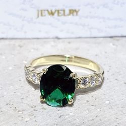 Emerald Ring - May Birthstone - Statement Ring - Gold Ring - Engagement Ring - Round Ring - Cocktail Ring - Prong Ring