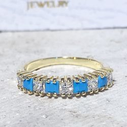 Turquoise Ring - December Birthstone - Sleeping Beauty Turquoise - Gold Ring - Tiny Ring - Simple Ring - Stacking Ring