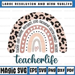 teacher life leopard rainbow png file, teacher leopard rainbow, father's day, digital download