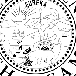 california department of fish & game badge black white vector outline or line art file for cnc laser cutting, wood, meta