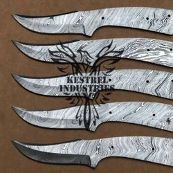 Lot of 5 Damascus Steel Blank Blade Knife For Knife Making Supplies, Custom Handmade FULL TANG Blank Blades (SU-125)