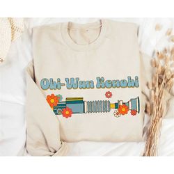 retro 70s obi-wan kenobi jedi shirt / star wars lightsaber floral t-shirt / galaxy's edge / walt disney world shirt / di