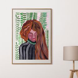 Original gouache painting Art illustration Long haired girl