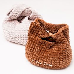 Crochet knot bag PDF pattern Japanese knot bag Video tutorial Plush yarn crochet bag Crochet bag pattern