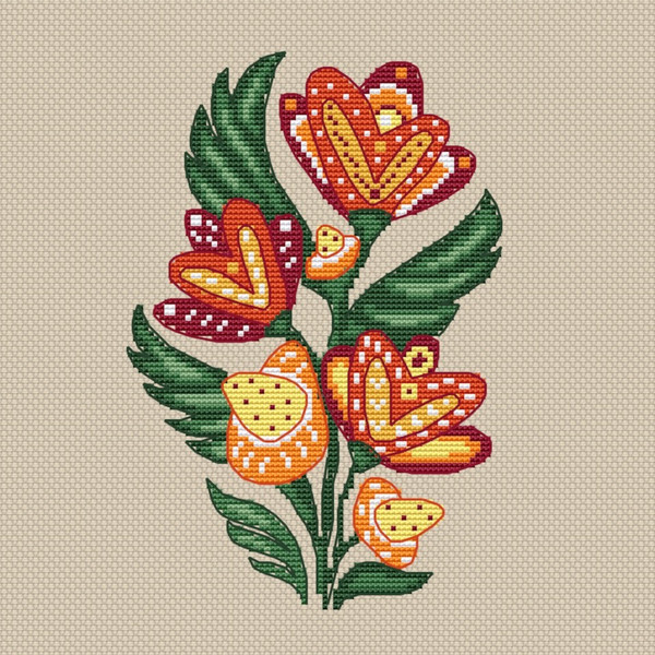 primitive flowers cross stitch pattern-2