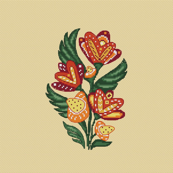 Folk flowers cross stitch pattern