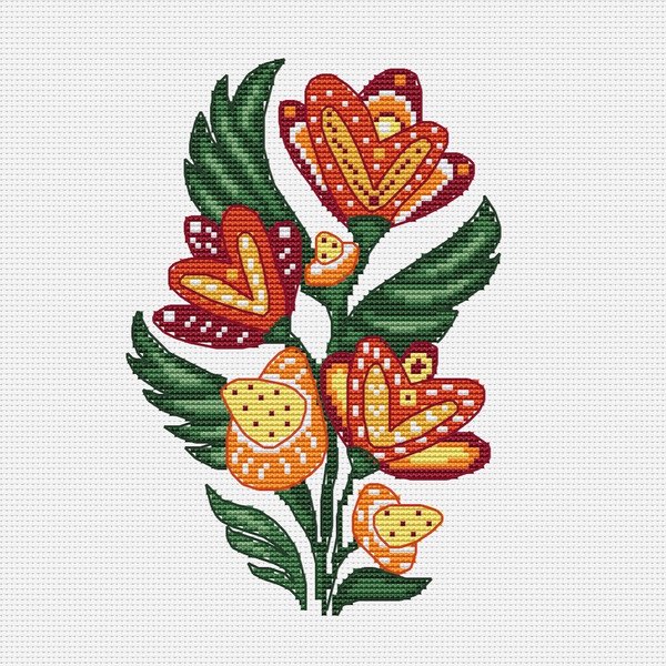 Folk flowers cross stitch pattern-5