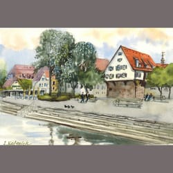 spring in nagold. germany. original watercolor painting 7,2x10,7''