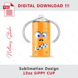 Funny Monster Sublimation Design - Seamless Sublimation Pattern - 12oz SIPPY CUP - Full Cup Wrap