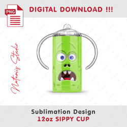 Funny Monster Sublimation Design - Seamless Sublimation Pattern - 12oz SIPPY CUP - Full Cup Wrap
