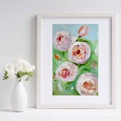 Peonies flowers original oil painting hand painted modern impasto painting wall art 6x9 inches