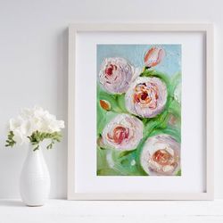 peonies flowers original oil painting hand painted modern impasto painting wall art 6x9 inches