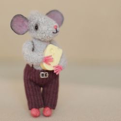 Miniature gray mouse, Dollhouse miniatures Toy for doll, Unique gift for girls