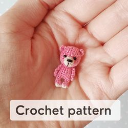 PDF Crochet pattern Micro teddy bear, DIY miniature pink bear, Micro toy