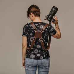 Dual Leather Camera Strap, Double Camera Harness, Double Shoulder Camera Strap, Money Maker, Multicamera Strap, Camera