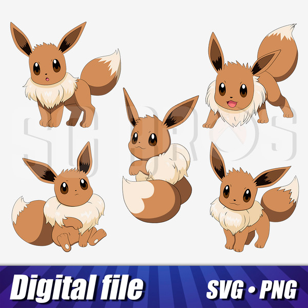 Eevee svg, Eevee png, Eevee vector pack image, Eevee Pokemon