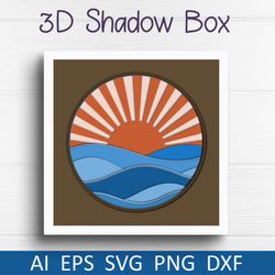 Waves shadow box svg for cricut, 3d ocean wave layered papercut svg