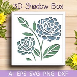 Flower shadow box svg, Flowers 3d layered papercut, Floral wall decor