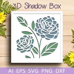 flower shadow box svg, flowers 3d layered papercut, floral wall decor