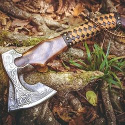 custom handmade damascus steel hatchet tomahawk hunting viking axe