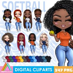 Softball Clipart Bundle - Baseball PNG - African American Dolls PNG