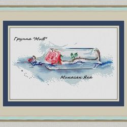 rose bottle cross stitch pattern, rose cross stitch, bottle cross stitch, double exposure cross stitch, digital pdf file