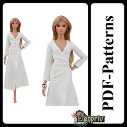 pdf pattern beautiful suede dress for 11 1/2 pivotal, repro, curvy, mtm, silkstone barbie doll (no instructions)