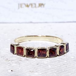 Red Garnet Ring - January Birthstone - Stacking Ring - Dainty Ring - Bezel Ring - Gemstone Band - Red Stone Ring