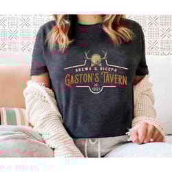 retro beauty and the beast brew and biceps gaston's tavern 1991 shirt / disney villains t-shirt / walt disney world / di