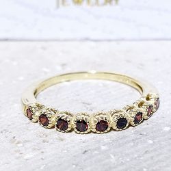 Red Garnet Ring - January Birthstone - Stacking Ring - Gemstone Band - Gold Ring - Bezel Ring - Half Eternity Ring