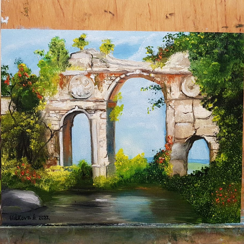 ДВП грунтованое, масло. Руины древнего города 24см30 см.jpg