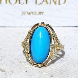 Blue Turquoise Ring - December Birthstone - Promise Ring - Gold Ring - Gemstone Ring - Statement Ring - Lace ring