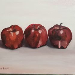 Apples.  Painting.  Original Art.  Wall Art. Oil Painting Artwork. Decor for kitchen, living room, cafee