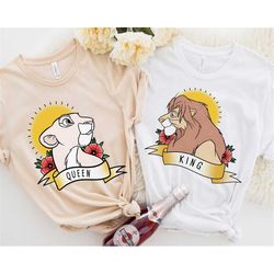 Simba King Nala Queen Tattoo Art Shirt / The Lion King Valentine's Day T-shirt / Disney Disneyland Couple Matching Gift