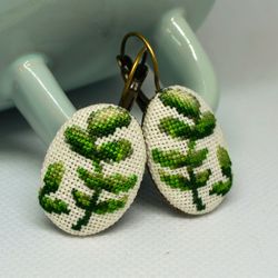 Branch earrings, Cross stitch plant jewelry, Handcrafted nature gift for women