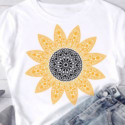 Mandala svg., Sunflower print Yellow flower design, Flora