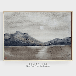 Mountain Lake Wall Art Neutral Print Moon Landscape Watercolor Muted Art Print Printable Wall Art Instant Download N15