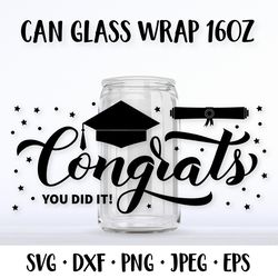 Graduation can glass wrap SVG. Congrats glass can