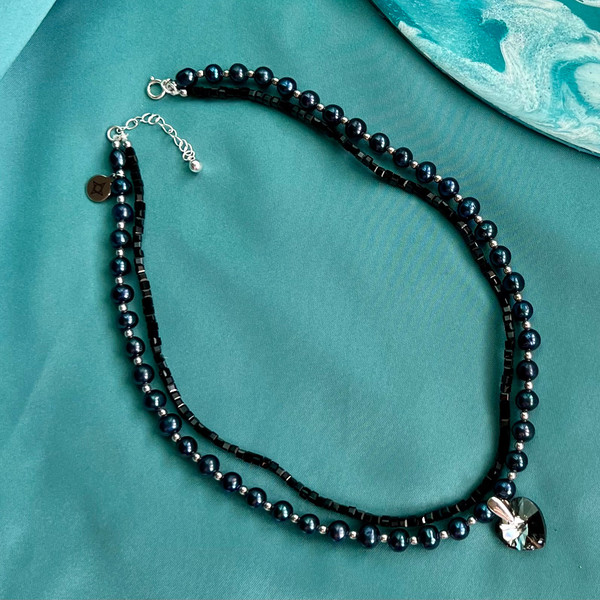 black pearl swarovski necklace S95