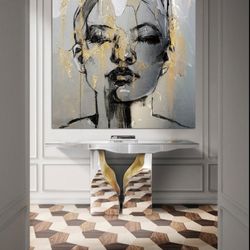 elegant abstract acrylic paintings – gold leaf details for a luxurious artistic statement