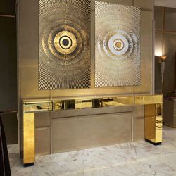 set of 2 painting gold leaf abstract, modern acrylic painting on canvas, large gold leaf abstract painting