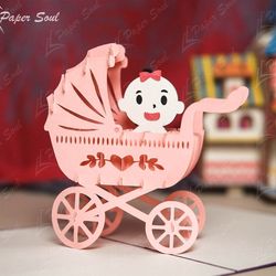 pop-up baby stroller card template | pop-up card template | pop-up card svg | pop-up card diy | papercut svg