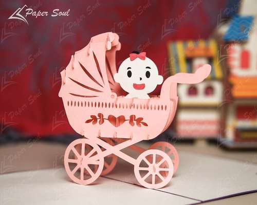 Pop-up baby stroller card template | pop-up card template | pop-up card svg | pop-up card diy | papercut svg