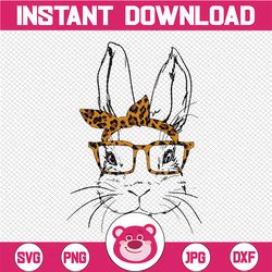 cute bunny face leopard glasses headband happy easter day easter png, easter day png, bunny with heart glasses sublimati