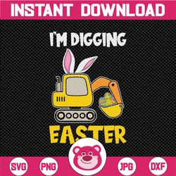 i'm digging easter svg, happy easter svg, easter bunny tractor, eggscavator svg, easter egg, easter shirt svg, cut file,