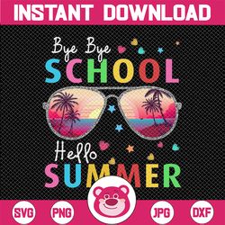 last day of school bye bye school hello summer sunglasses png, last day of school png, summer png, beach, sunset, palm t