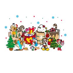disney christmas coffee png, mickey and friend coffee png