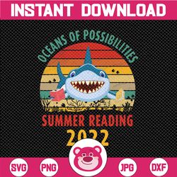 summer reading 2022 vintage retro teacher shark book png oceans of possibilities summer reading summer png, beach png, s